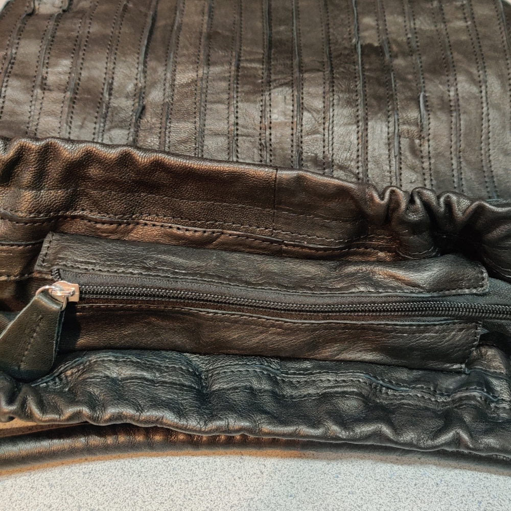 AmeriLeather Fringe Studded Leather Patchwork Hobo - Picture 8 of 8